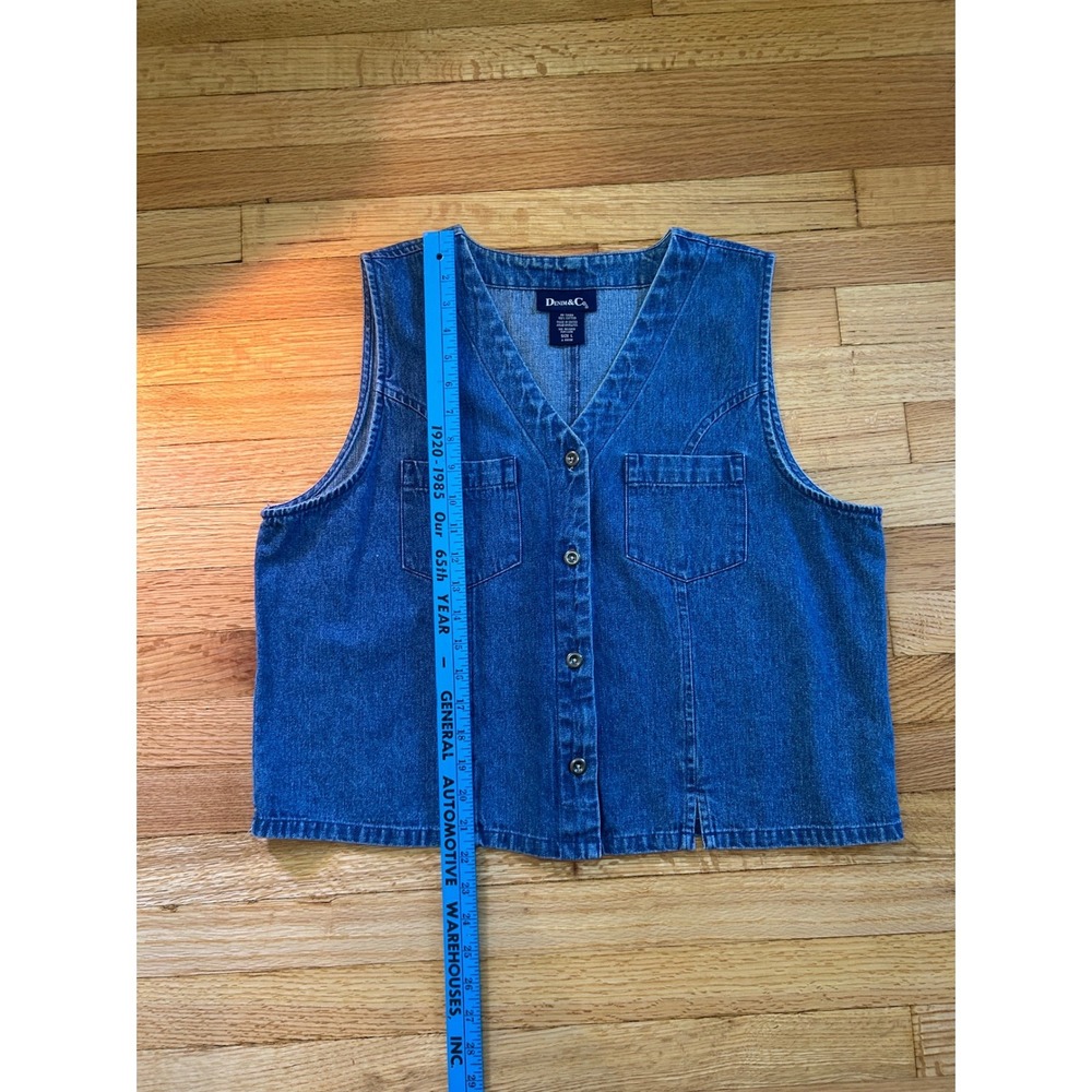 Denim & Co Blue Cotton Button Front V-Neck Denim Vest Pockets Size L - Picture 4 of 5